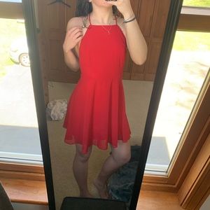 High neck red dress